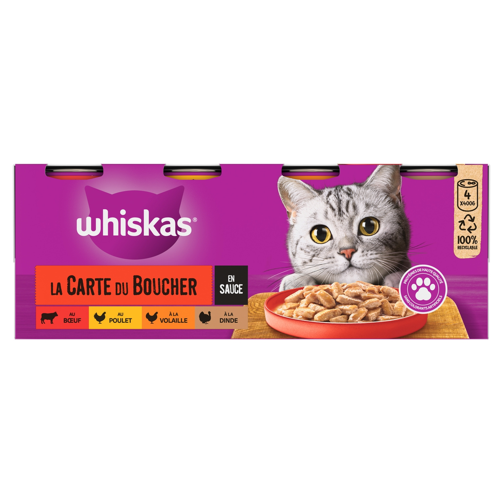 WHISKAS Pâtée Pour Chat Adulte La Carte Du Boucher 4x400g