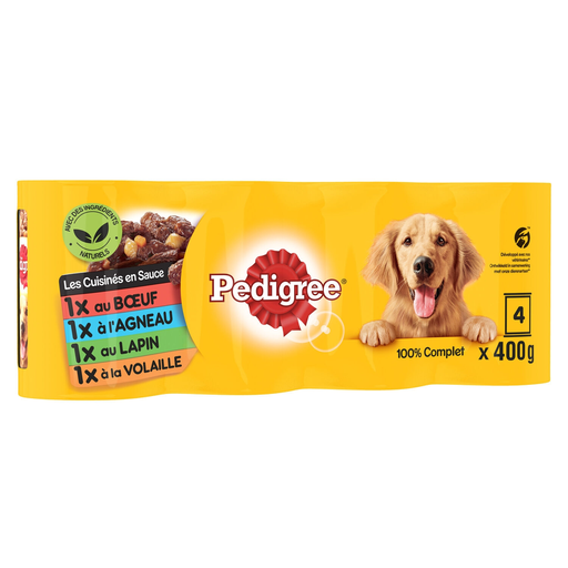 [3065890090569] PEDIGREE Aliment pour chiens adultes aux viandes 4 boîtes de 400 g