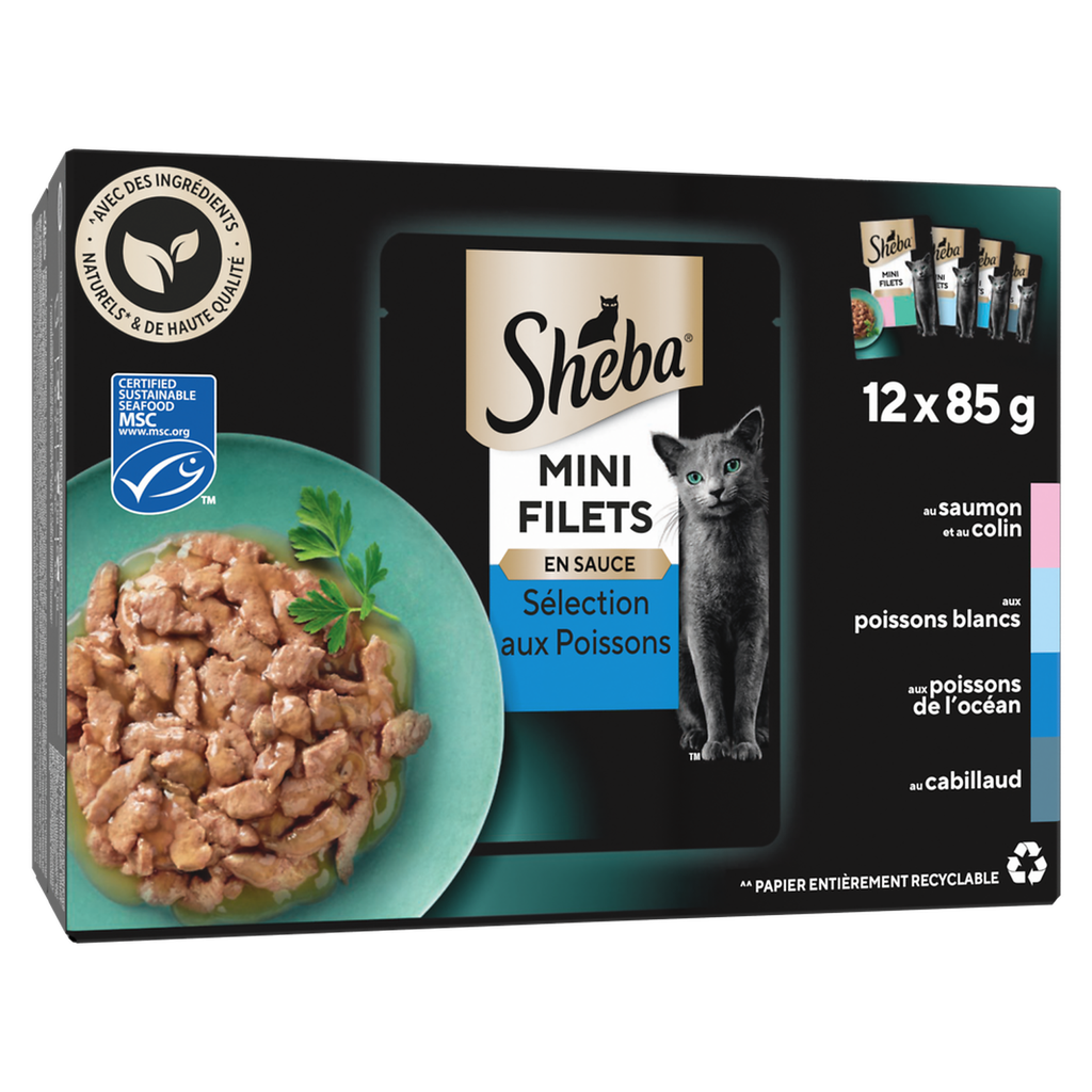 SHEBA Comida mini filetes selección pescados para gato 12x85g
