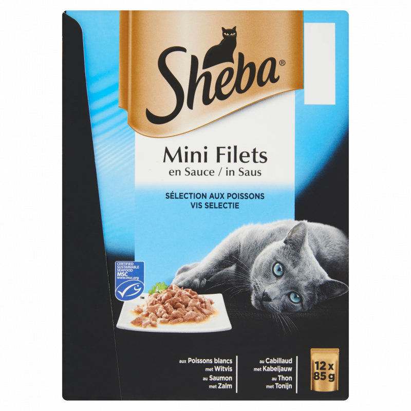 Sheba Pâtée Pour Chat Adulte Mini Filets En Sauce Sélection Poissons Pêche Durable Msc 12X85G
