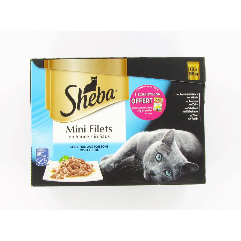 Sheba Pâtée Pour Chat Adulte Mini Filets En Sauce Sélection Poissons Pêche Durable Msc 12X85G
