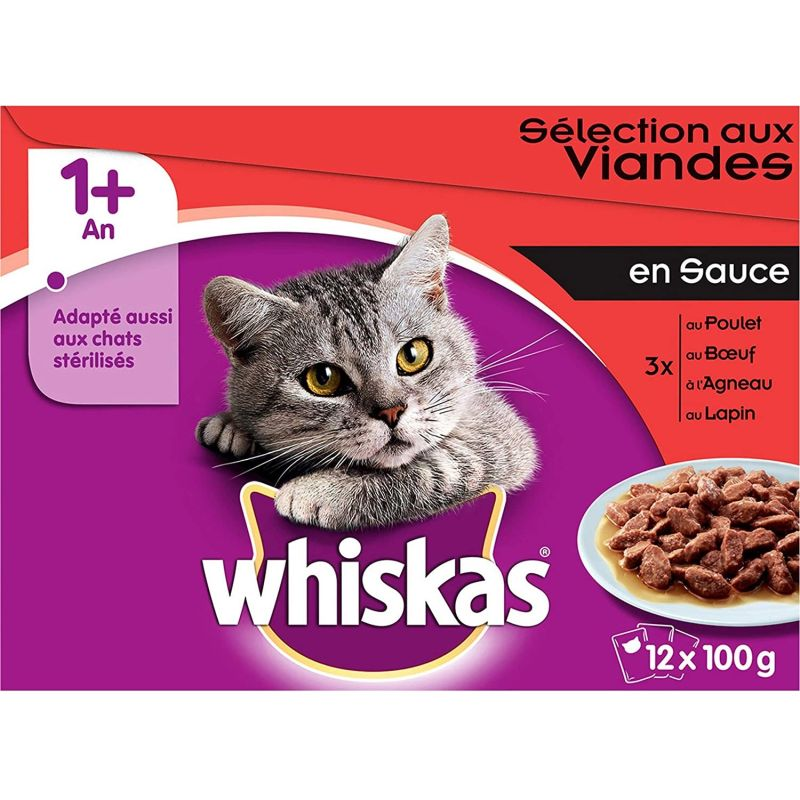 Whiskas Repas En Sauce 1 Sélection Aux Viandes Pour Chat : Les 12 Sachets De 100 G