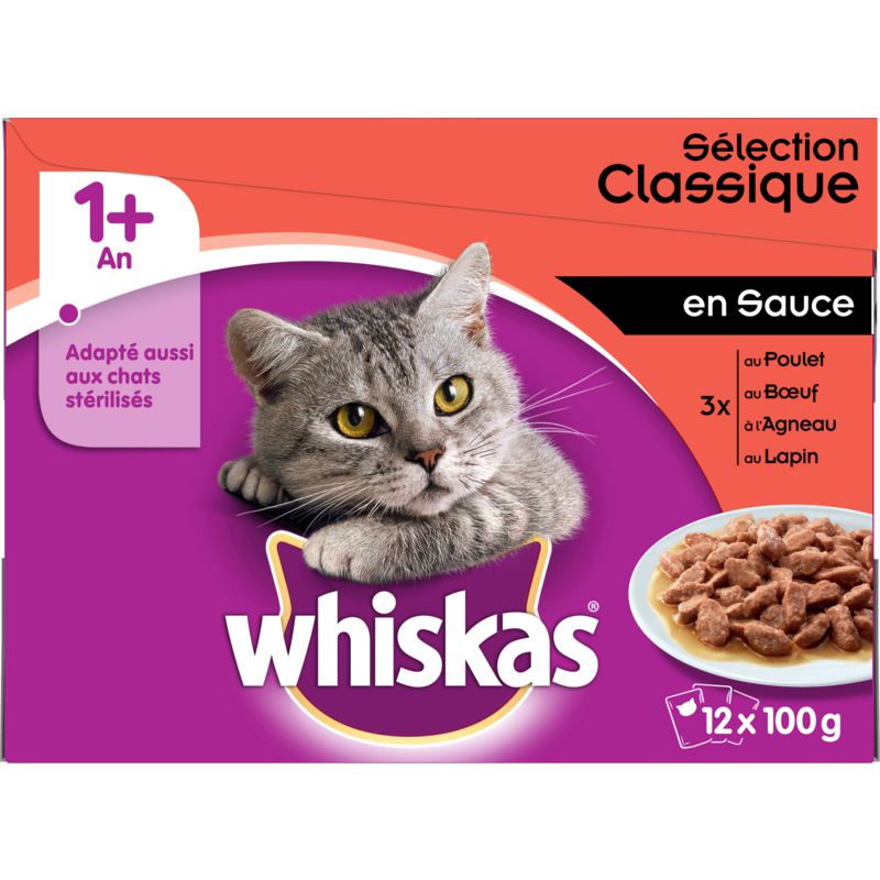 Whiskas Repas En Sauce 1 Sélection Aux Viandes Pour Chat : Les 12 Sachets De 100 G