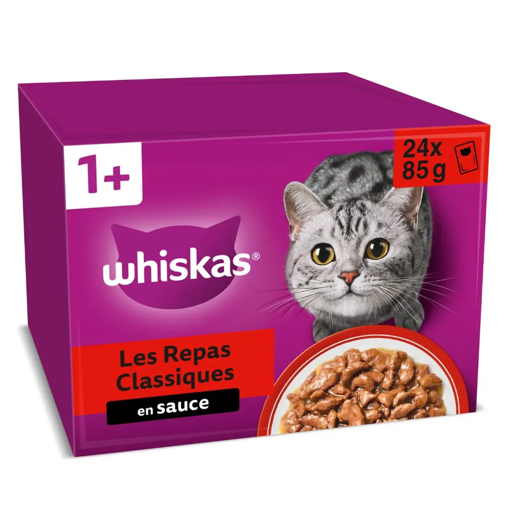Whiskas Pâtée Pour Chat Adulte En Sauce Poulet Agneau Boeuf Volaille Les Repas Classiques 24X85G