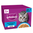 WHISKAS Comida húmeda para gato adulto sabores de pescado en gelatina 24x85g