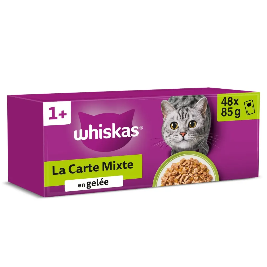 Whiskas Pâtée Pour Chat Adulte En Gelée Poulet Boeuf Saumon Thon La Carte Mixte 48X85G