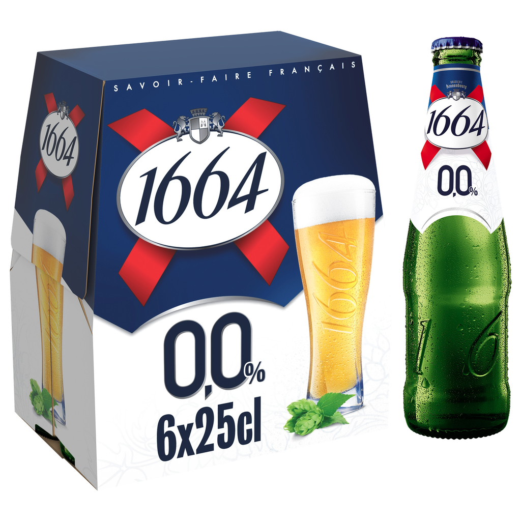 1664 Bière Blonde Sans Alcool 0,0% Bouteilles 6X25Cl