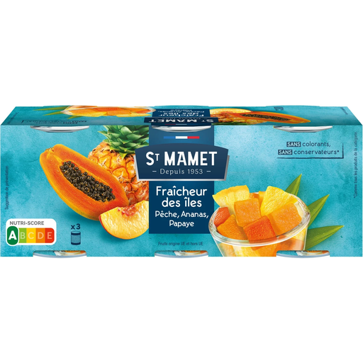 [3080920107802] SAINT MAMET Salade 3 fruits au sirop fraîcheur des îles 3x125g