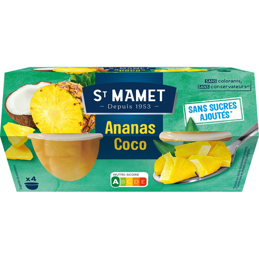 [3080920982560] SAINT MAMET Frutas en almíbar piña coco 4 tarros de 113 g
