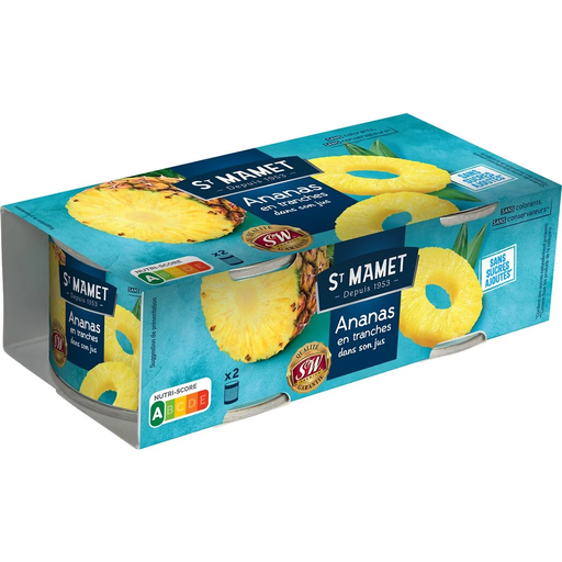 [3080920982942] SAINT MAMET Piña en rodajas sin azúcares añadidos 2 x 225 g