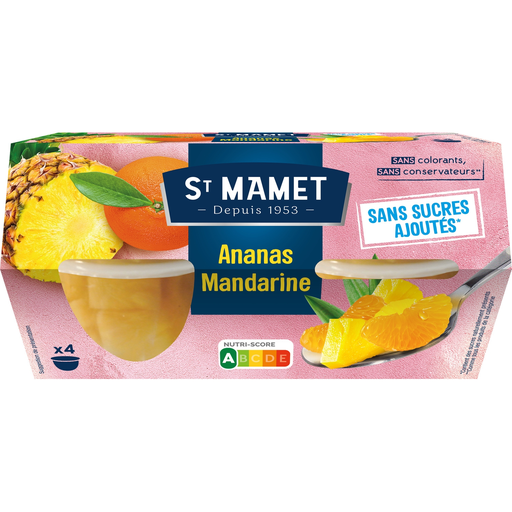 [3080920983178] SAINT MAMET Piña mandarina en almíbar sin azúcares añadidos 4 x 80 g