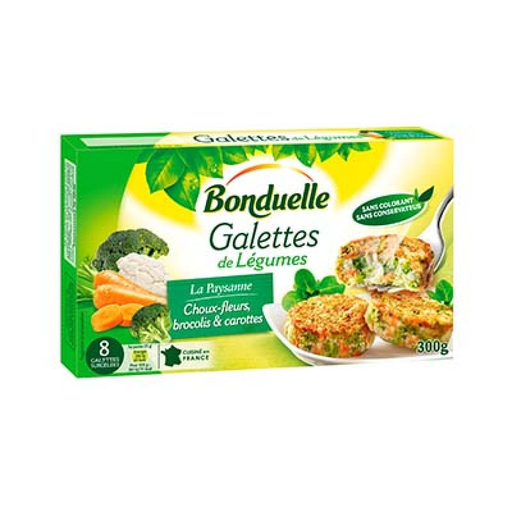 [3083680630122] BONDUELLE Galettes Choux Fleurs/Brocolis/Carottes 300 g