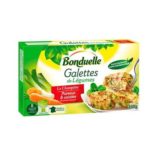 [3083680630139] BONDUELLE Galettes de légumes Poireaux/Carottes 300 g