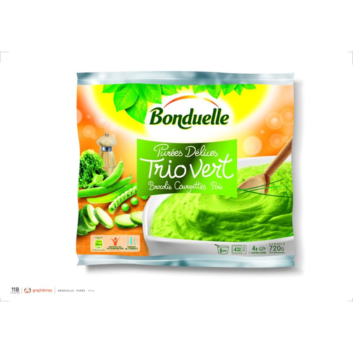 [3083680904919] BONDUELLE Puré Trío Verduras Verdes Congelado 720 g