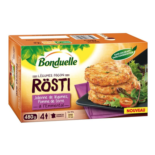 [3083681062236] BONDUELLE Rosti Emmental Hambúrgueres de legumes congelados 480 g