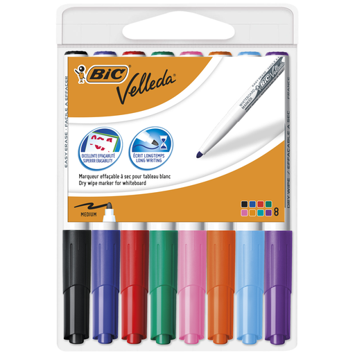 [3086120017484] BIC Velleda 1741 Whiteboard Markers Medium Bullet Tip Assorted Colors, pack of 8 markers