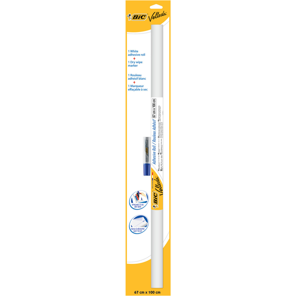 BIC VELLEDA Pizarra adhesiva borrable 67x100cm + 1 rotulador tinta azul