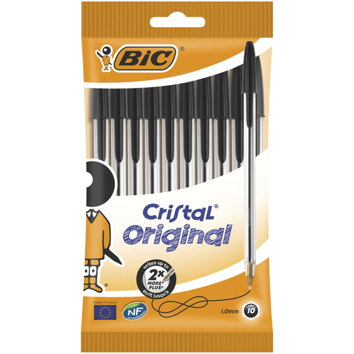[3086120100032] BIC Esferográficas Cristal Original ponta média preto, o lote de 10 esferográficas