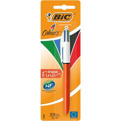 [3086120100735] BIC Stylo-Bille Rétractable 4 Couleurs Original Pointe Fine (0,8mm) - 1 unité
