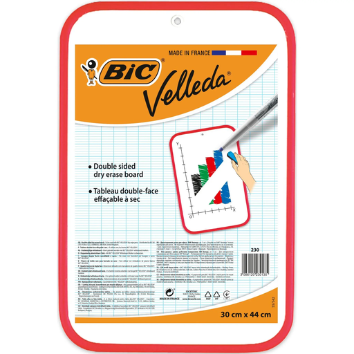 [3086120230135] BIC Velleda Double-Sided Dry Erase Board 30x44cm Red, 1 unit