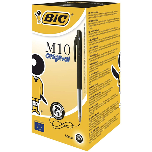 [3086121901256] BIC Canetas Esferográficas Retráteis M10 Ponta Média 1,0mm Preto Caixa de 50