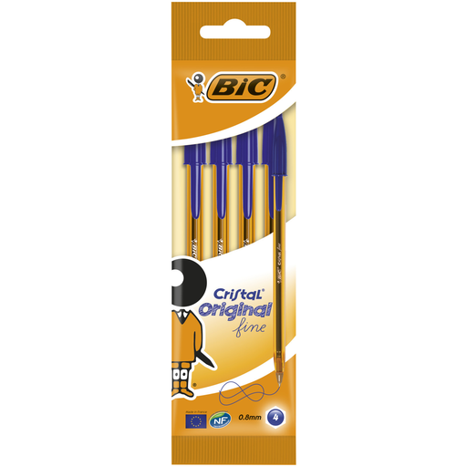 [3086123134386] BIC Cristal Original Canetas Esferográficas Ponta Fina (0,8mm) Azul, Pack de 4