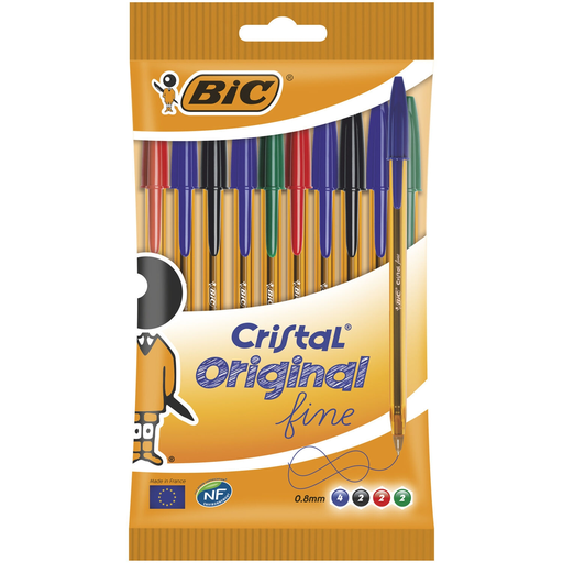 [3086123134409] BIC Esferográfica Cristal Original Fine, ponta 0.8mm, sortidas, lote de 10