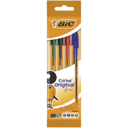[3086123134423] BIC Caneta de Esferográfica Cristal ponta fina sortidas x4