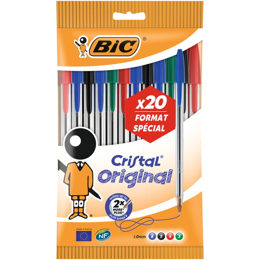 [3086123333956] BIC Canetas Esferográficas Cristal Sortidas 20 unidades