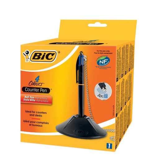 [3086123340596] BIC Caneta 4 cores com base e corrente para balcões e escritórios