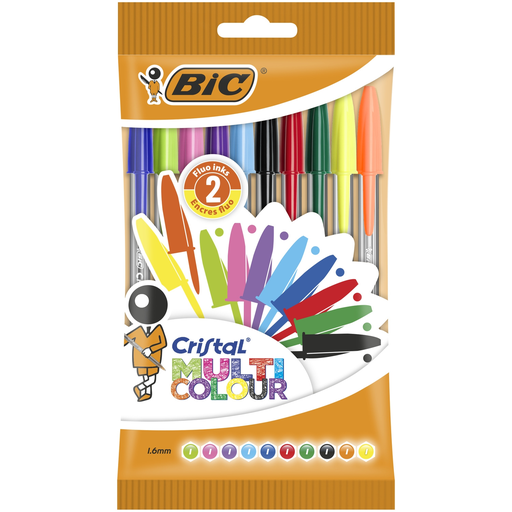 [3086123460089] BIC Canetas Cristal Multicolour Ponta Larga (1,6mm), Pack de 10