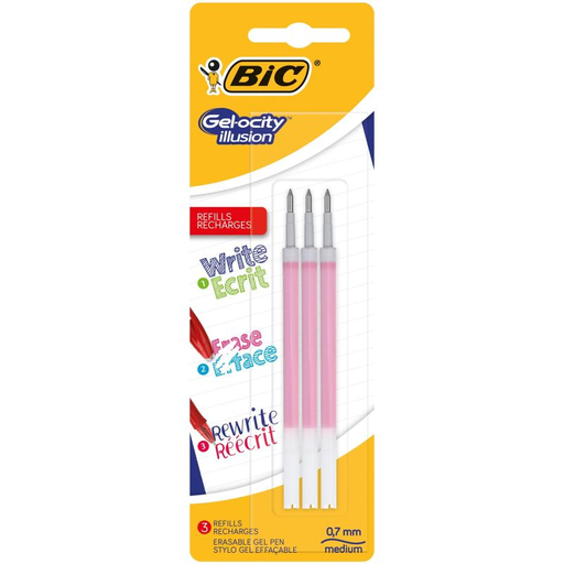 [3086123464599] BIC Gel-Ocity Illusion Recambios Bolígrafo Gel Borrable 0,7mm Rojo, Blíster de 3