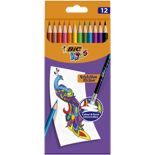 [3086123570894] BIC Kids Evolution Illusion Lápis de Cor Apagáveis, Pack de 12