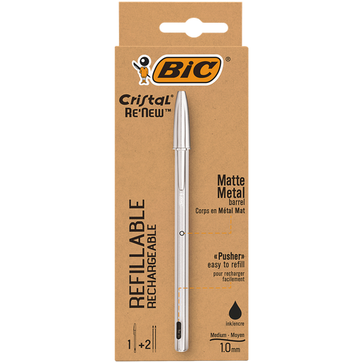 [3086123640122] BIC Cristal Renew Ballpoint Pen + 2 Refills Black