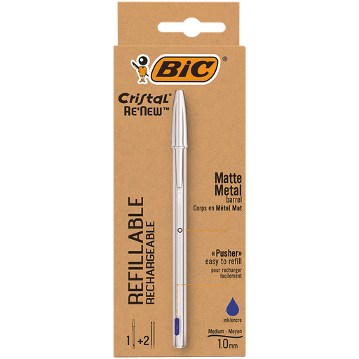 [3086123640139] BIC Cristal Renew Ballpoint Pen + 2 Refills Blue