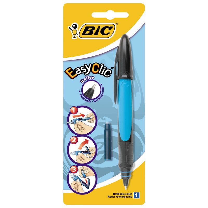 BIC Stylo Roller Easyclic Pointe Fine 0,7mm Corps Rouge ou Rose 1 Cartouche