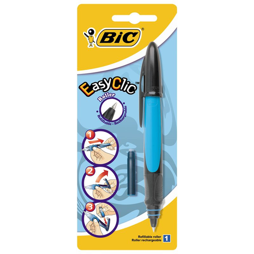 [3086126773643] BIC Easyclic Rollerball Pen Fine Point 0.7mm Red or Pink Body 1 Cartridge