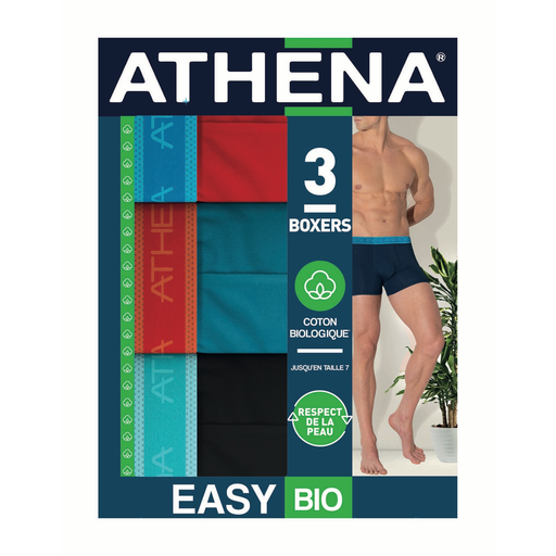 [3106430221750] ATHENA 3 boxers homme Easy Bio lote de 3 boxers
