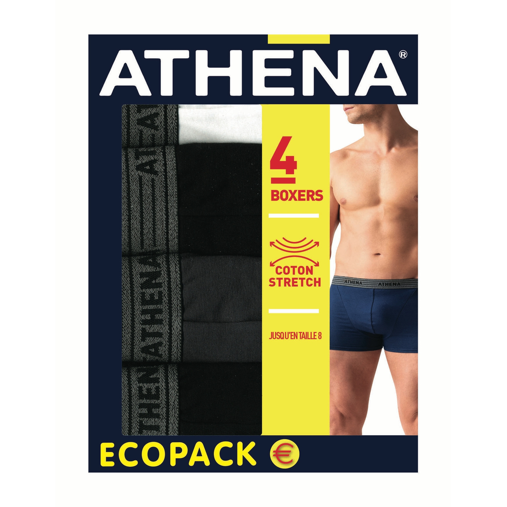 ATHENA Men's Boxer Black/Grey/White Stretch Cotton T4
