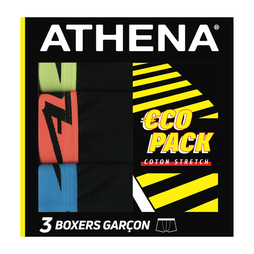 [3106438099382] ATHENA Boxer rapaz preto algodão elástico lote de 3