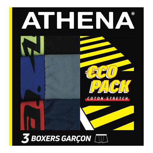 [3106438099436] ATHENA Boxer rapaz algodão elástico preto/cinzento/azul 4-5 anos