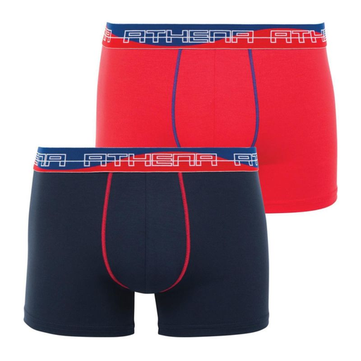 [3106439345945] ATHENA Boxer Homme Marine Et Rouge Ultra Soft T4: 2 Boxers