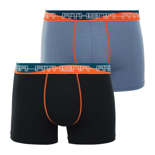 [3106439346027] ATHENA Men's Boxer Shorts Black And Blue Ultra Soft Size T2: 2 Boxers