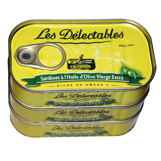 [3107761210208] LES DELECTABLES Sardines in Extra Virgin Olive Oil 3 tins of 90 g