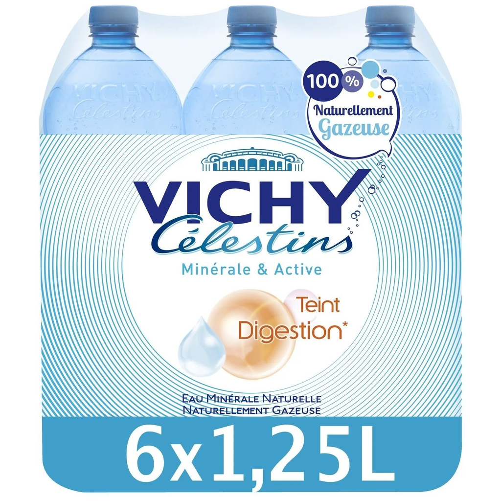 VICHY Eau Minérale Naturelle Gazeuse CELESTINS 6 x 1,25 L