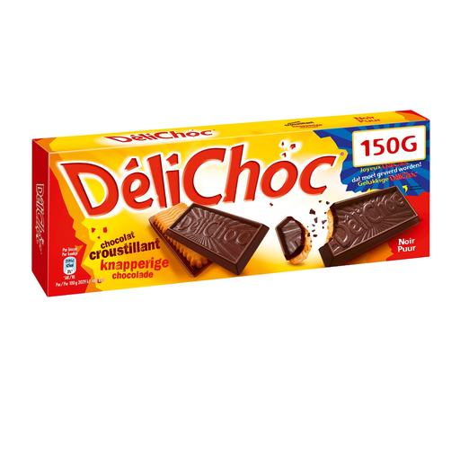 [3116430208941] DELICHOC Biscuits sablés nappés de chocolat noir croustillant 150 g