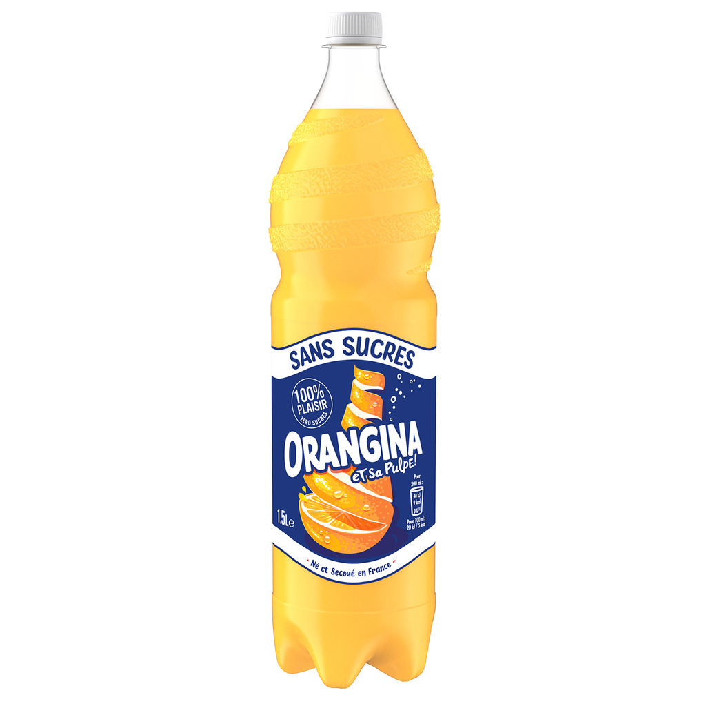 ORANGINA Boisson gazeuse à l'orange et pulpe de fruit sans sucres 1.5 L