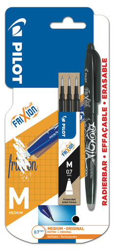 [3131910018872] PILOT Frixion Ball erasable rollerball pen black ink medium tip + 3 refills