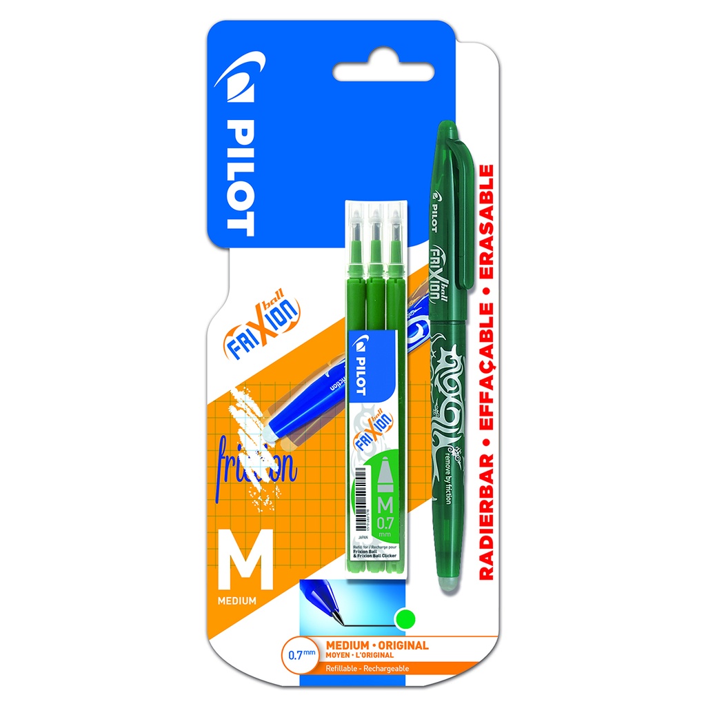 Pilot Roller Rech Frixion Ball Vert + 3 Recharges