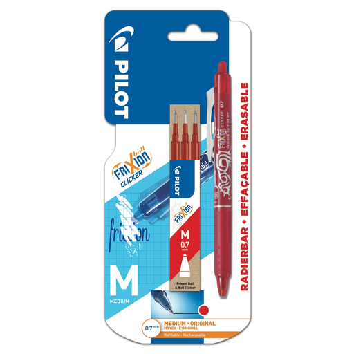 [3131910212195] PILOT Roller effaçable Frixion Clicker rouge + 3 recharges (le stylo + 3 recharges)